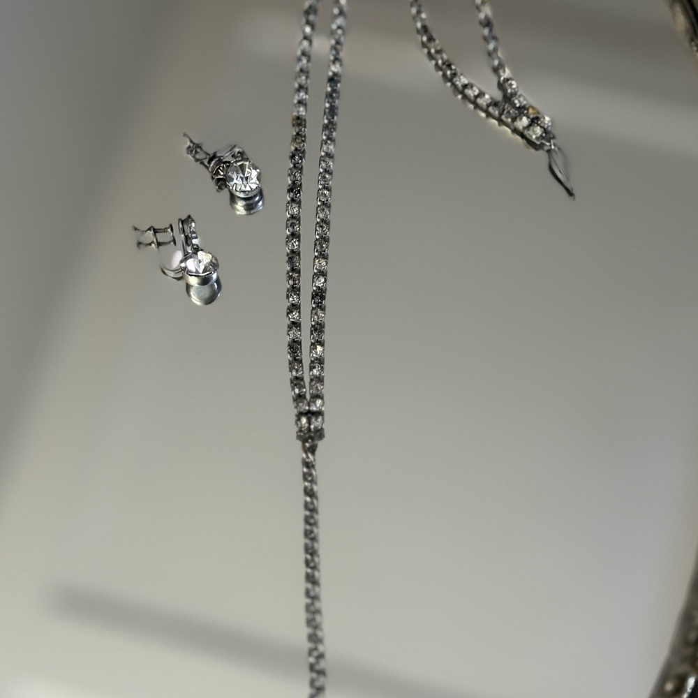 Vintage Rhinestone Necklace and Clip On Earring Set